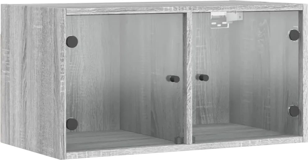 vidaXL Dulap de perete cu uși din sticlă, gri sonoma, 68,5x37x35 cm