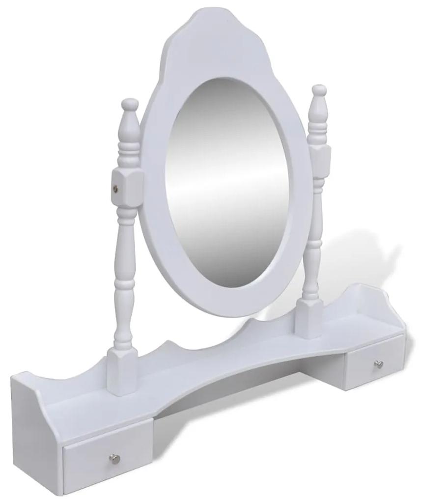 Masa de toaleta cu oglinda si taburet, 7 sertare, alb