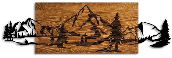 Decorațiune de perete 93x29 cm lemn/metal munți