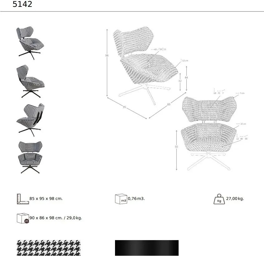 Fotoliu pivotant design LUX, Tesatura Alb-Negru, Armchair