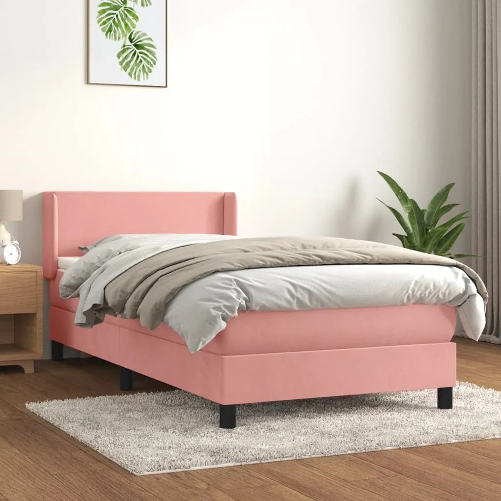 3130810 vidaXL Pat box spring cu saltea, roz, 80x200 cm, catifea