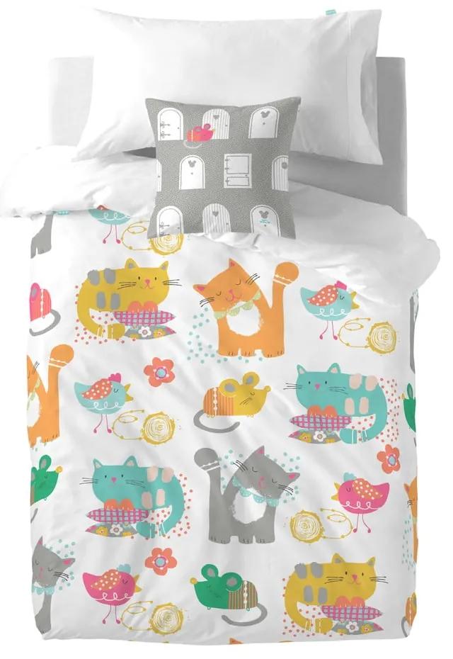 Lenjerie de pat din bumbac pentru copii Moshi Moshi Cat & Mouse, 140 x 200 cm