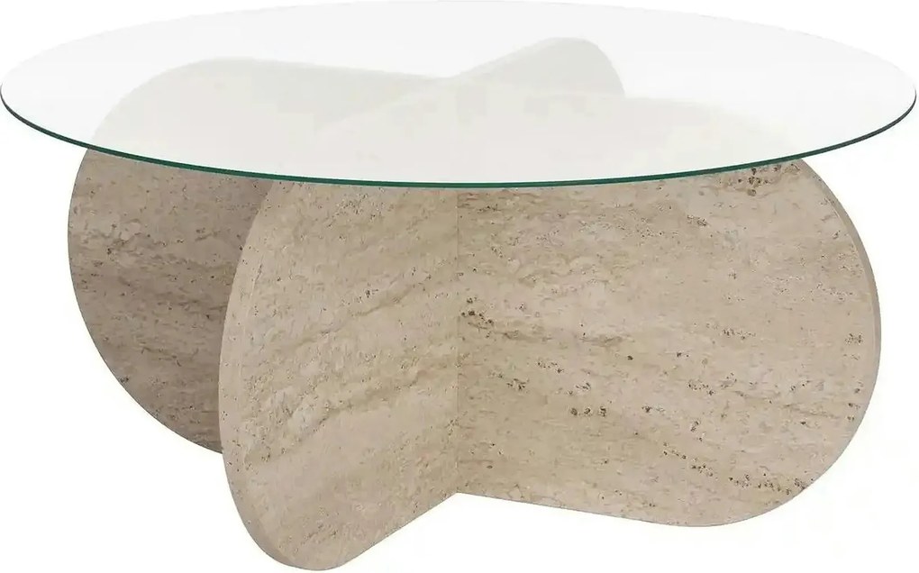 Masuta cafea AERIS, travertin, PAL/sticla, 75x75x35 cm