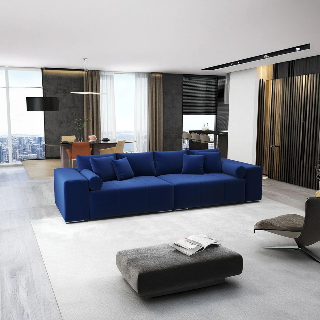 Canapea extensibilă dumonde cu ladă de depozitare si sezut confortabil din spuma high-density, Marbela Royal Blue XXL 295x100 cm
