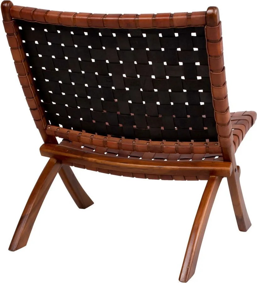 Perugia Fotoliu pliabil din piele, tec maro cu picioare din lemn