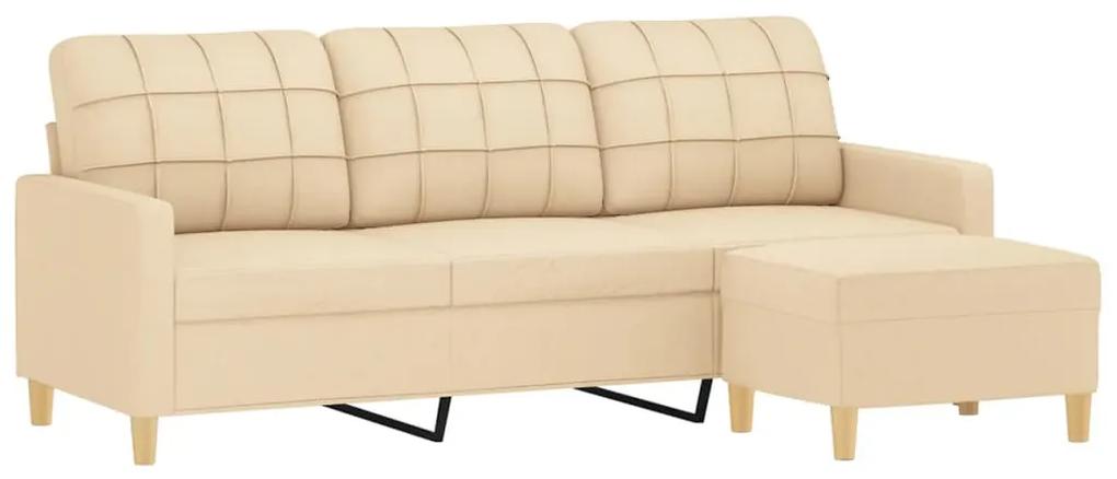 Canapea cu 3 locuri cu taburet, crem, 180 cm, material textil Crem, 198 x 77 x 80 cm