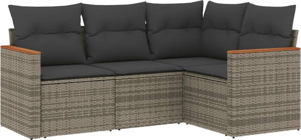 vidaXL Set canapea de grădină cu perne, 4 piese, gri, poliratan