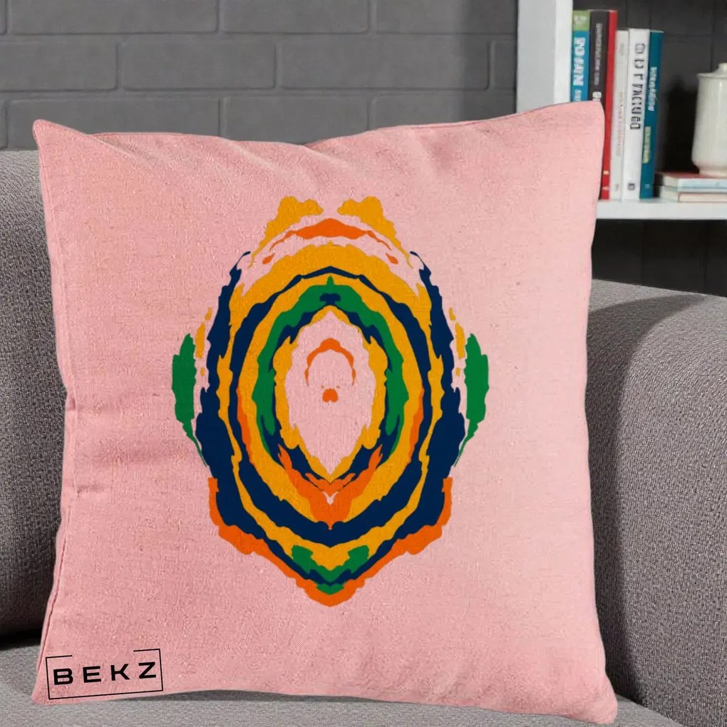 Perna Decorativa Oval Abstract Multicolor, 40x40 cm, Roz, Husa Detasabila, Perna Inclusa, BEKZ®