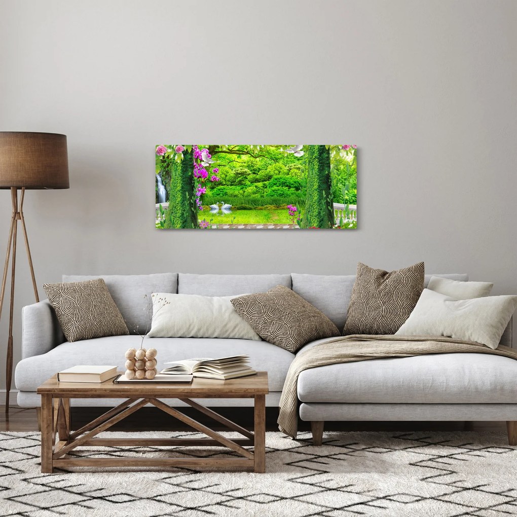 Tablou - Grădina magică cu lebede (120x50 cm)