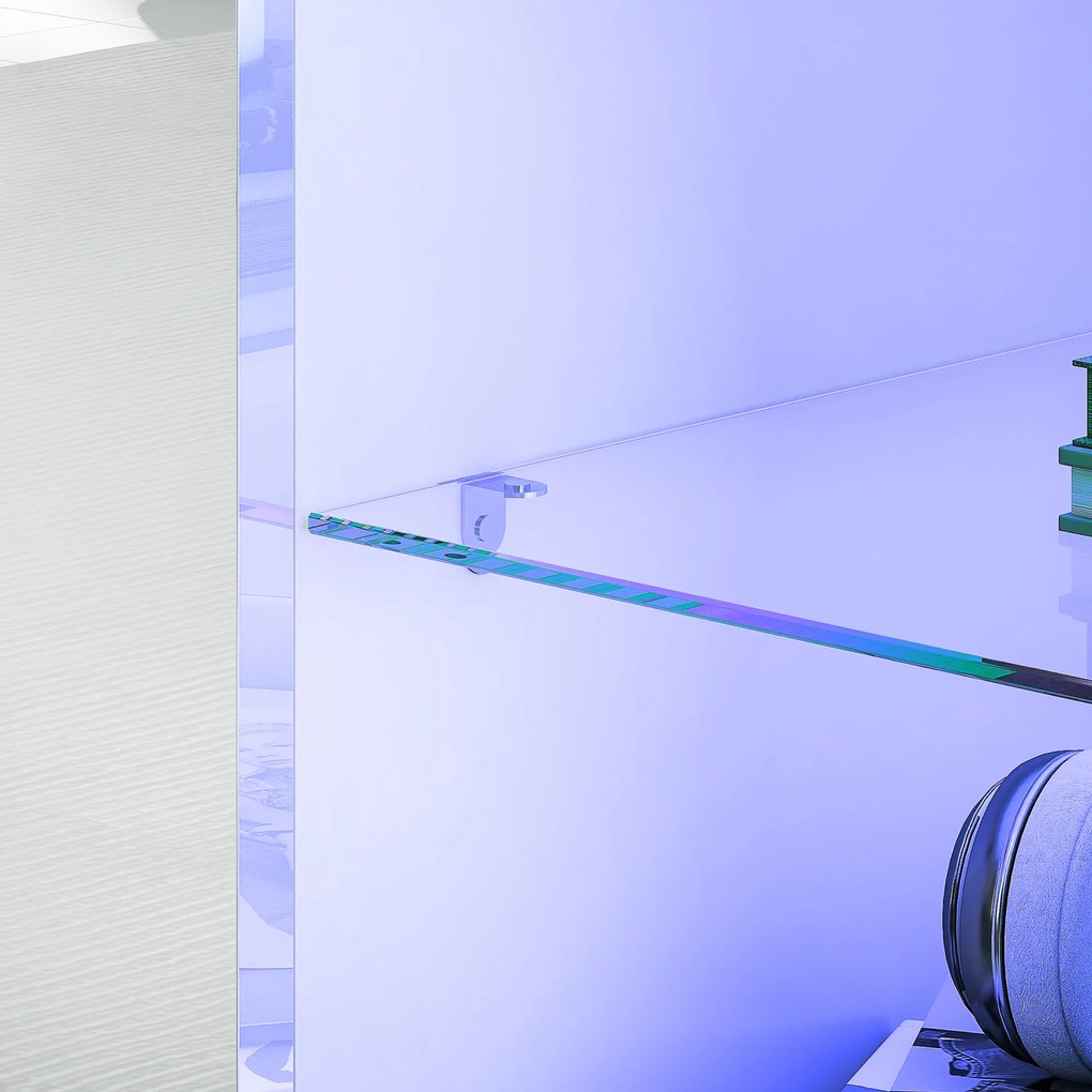 HOMCOM Dulap TV cu iluminare LED, 2 uși, raft din sticlă, orificii pentru cabluri, pentru living, placă aglomerată, Alb | Aosom Romania