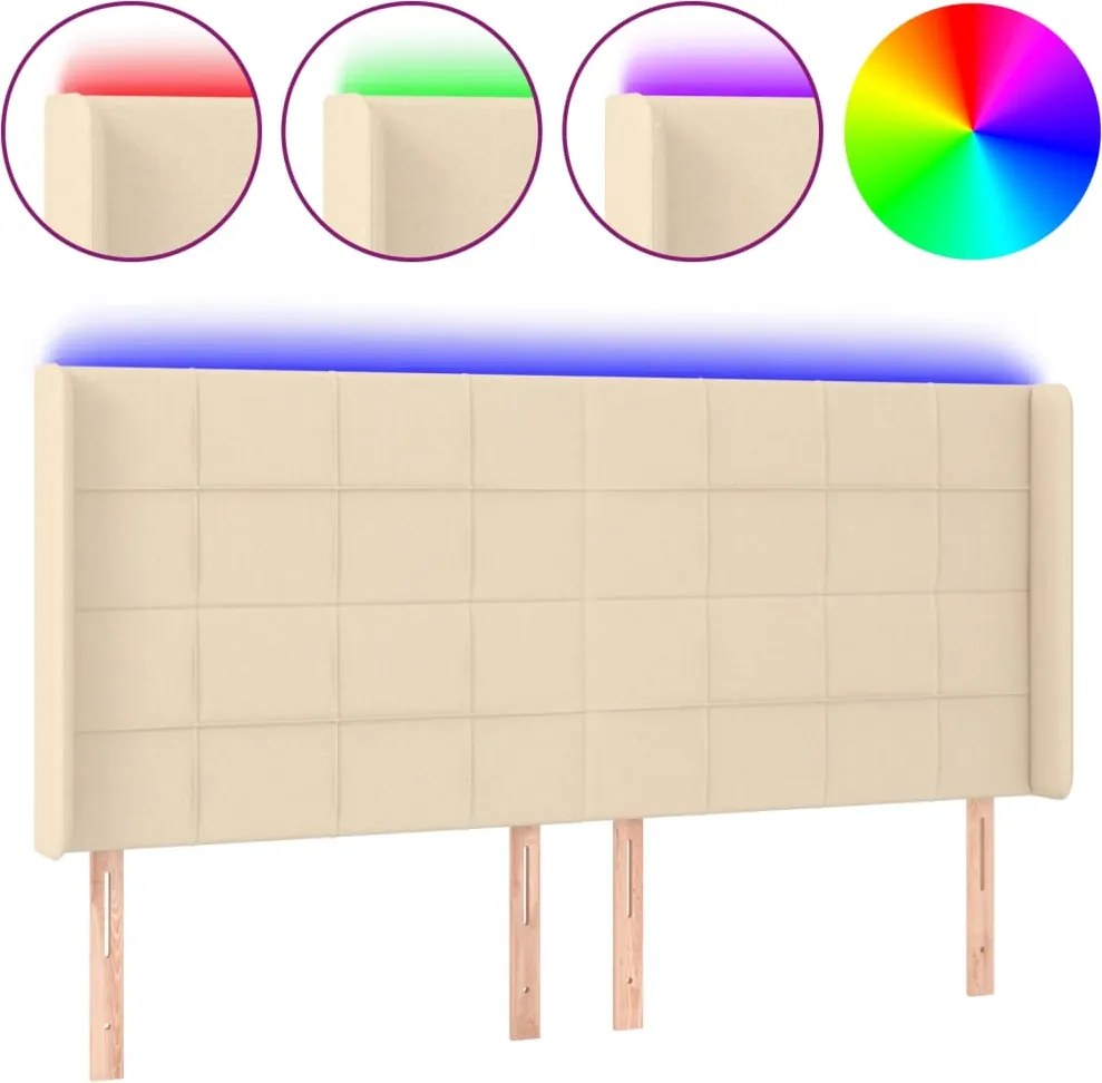 vidaXL Tăblie de pat cu LED, crem, 203x16x118/128 cm, textil