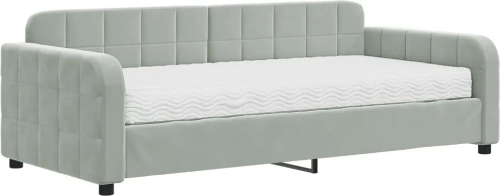 vidaXL Pat de zi cu saltea, gri deschis, 90x190 cm, catifea