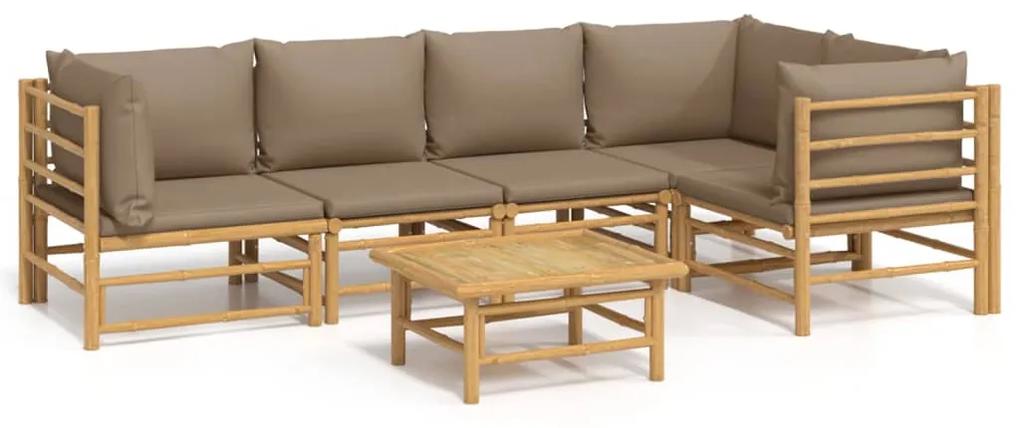 3155137 vidaXL Set mobilier de grădină cu perne gri taupe, 6 piese, bambus