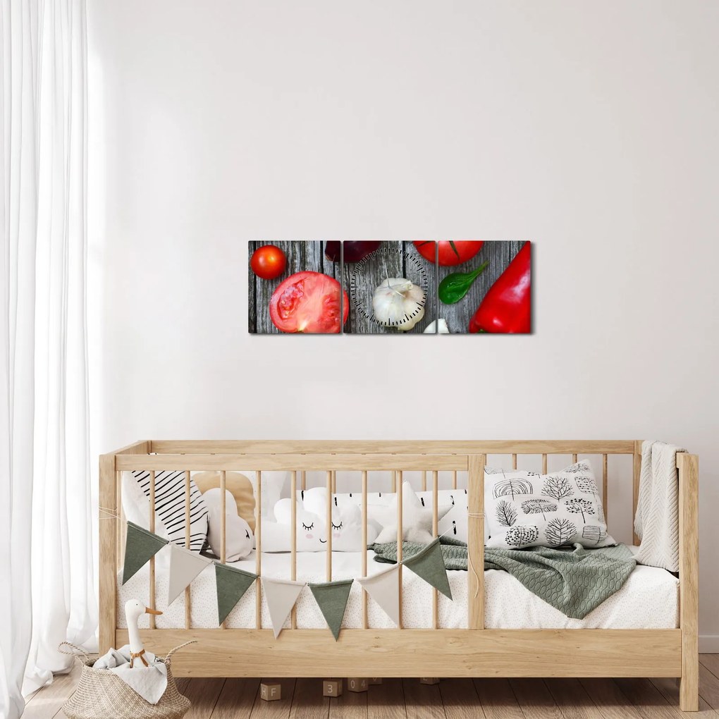 Tablou cu legume (cu ceas) (90x30 cm)