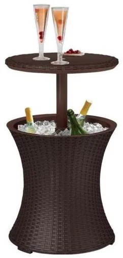 Masa/bar, ratan sintetic, inaltime reglabila, cu container gheata, maro, 49x57/82 cm