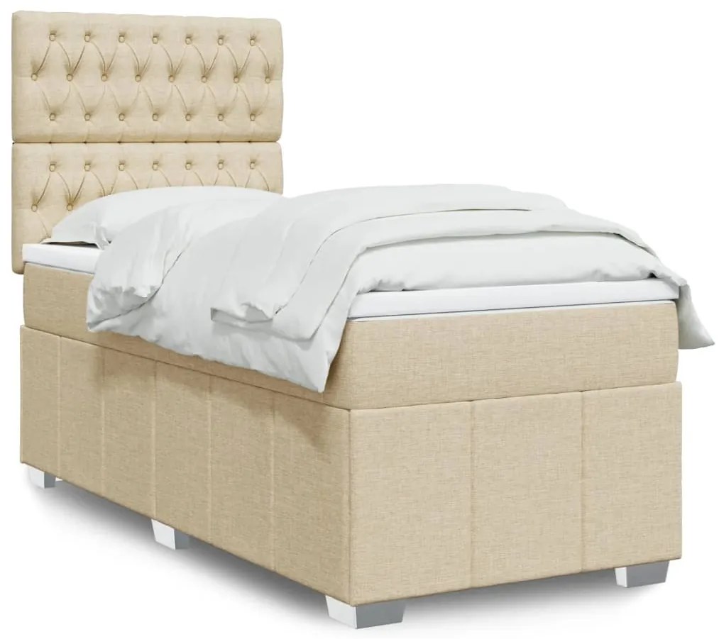 vidaXL Pat box spring cu saltea, crem, 80x200 cm, textil