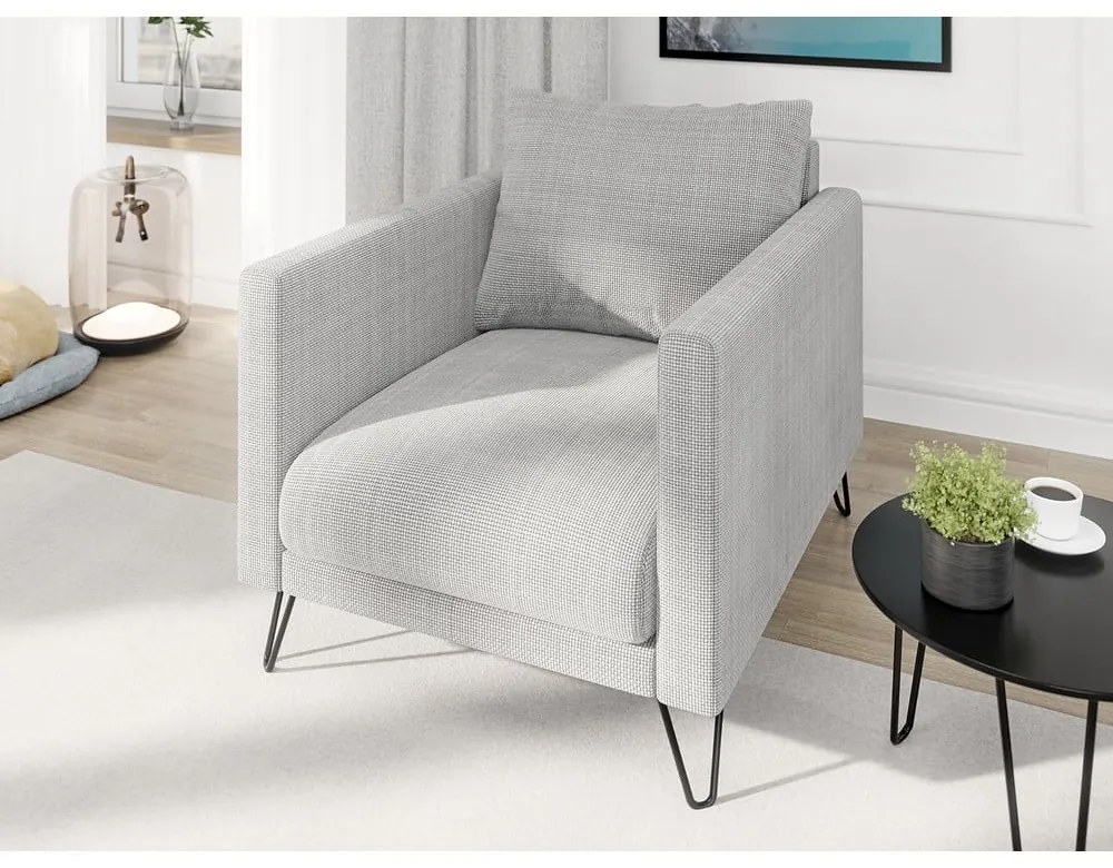 Fotoliu gri deschis cu tapițerie din chenille Freya – Ropez