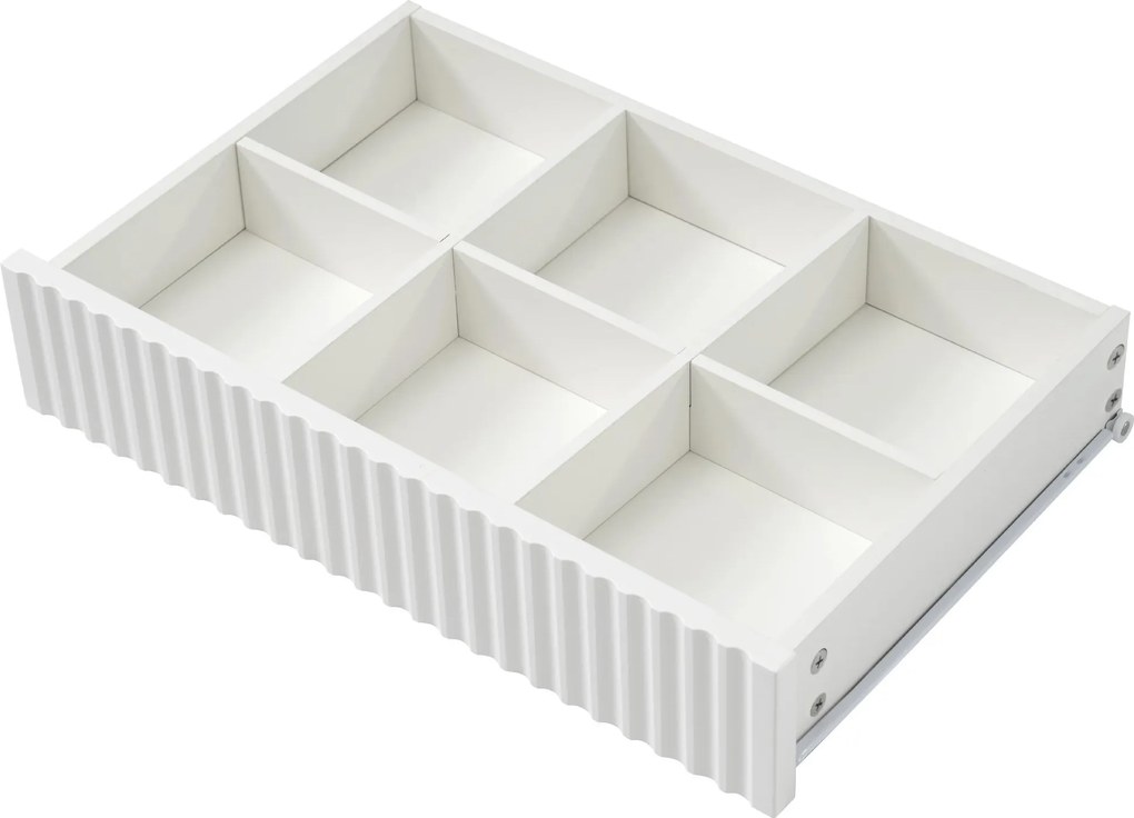 Comodă cu 6 sertare și sticlă chihlimbar, dulap înalt pentru dormitor și living, 120x40x76 cm, Alb