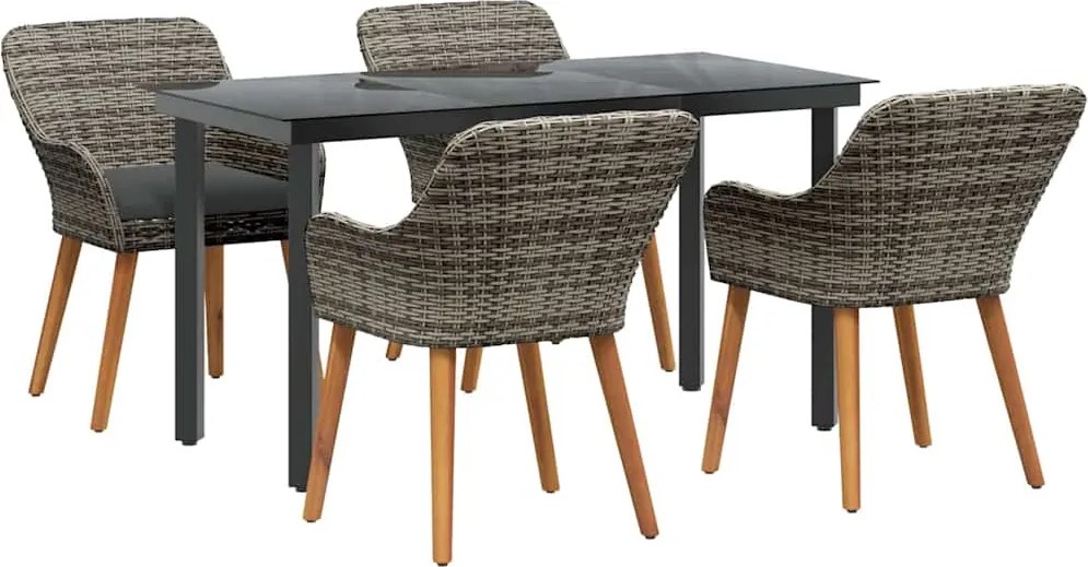 vidaXL Set de masă pentru grădină cu pernă 5 pcs Gri poliratan