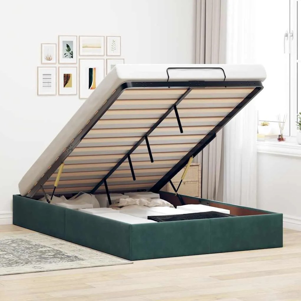 vidaXL Cadru de pat otoman fără saltea Verde închis 120x200 cm catifea