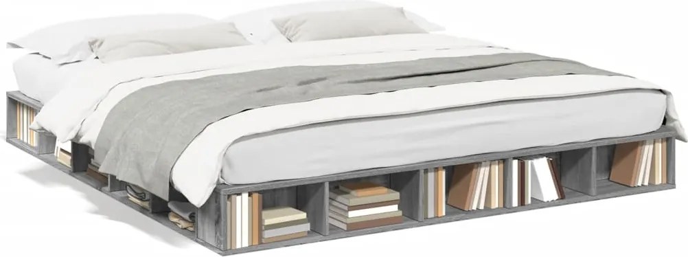 vidaXL Cadru de pat, gri sonoma, 200x200 cm, lemn prelucrat
