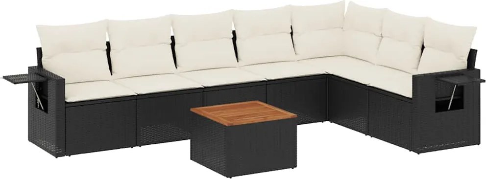 vidaXL Set mobilier de grădină cu perne, 8 piese, negru, poliratan