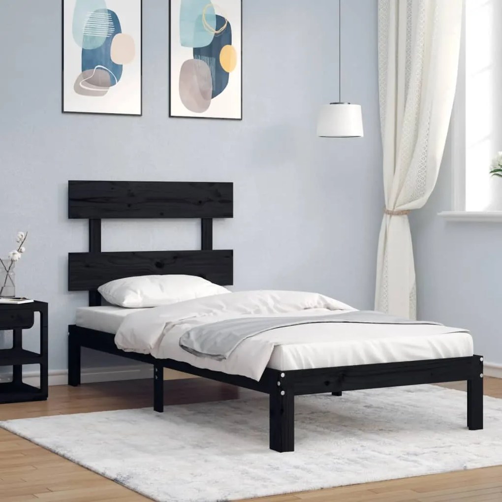 3193525 vidaXL Cadru de pat cu tăblie, negru, 100x200 cm, lemn masiv