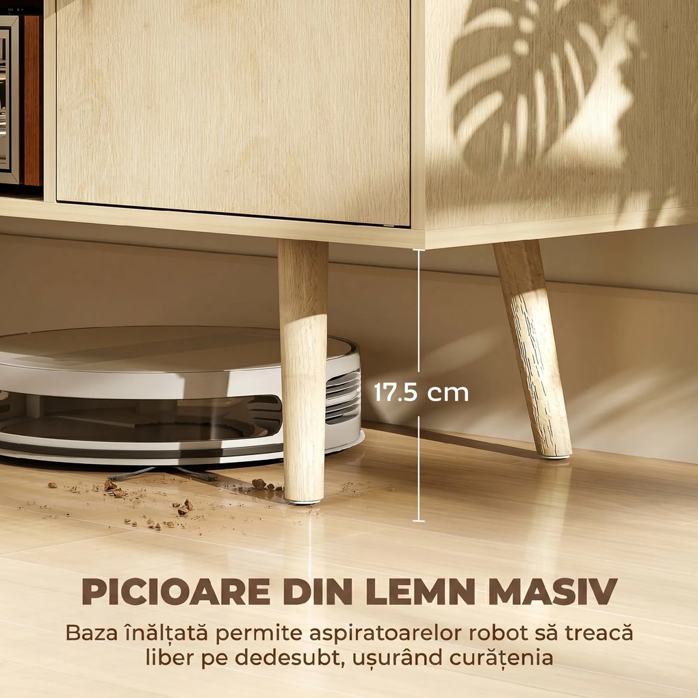 HOMCOM Comodă TV pentru Televizoare de Până la 55", cu 2 Dulapuri și 2 Rafturi, Culoare Lemn | Aosom Romania