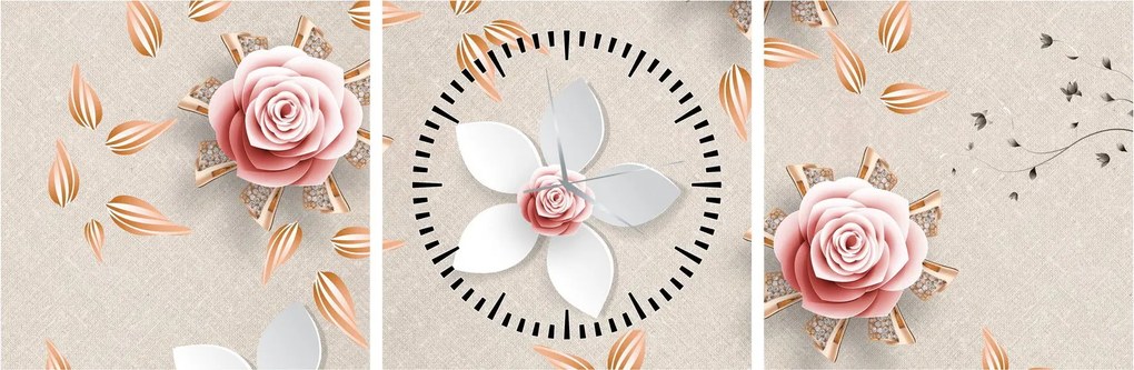 Tablou - Flori de trandafiri (cu ceas) (90x30 cm)