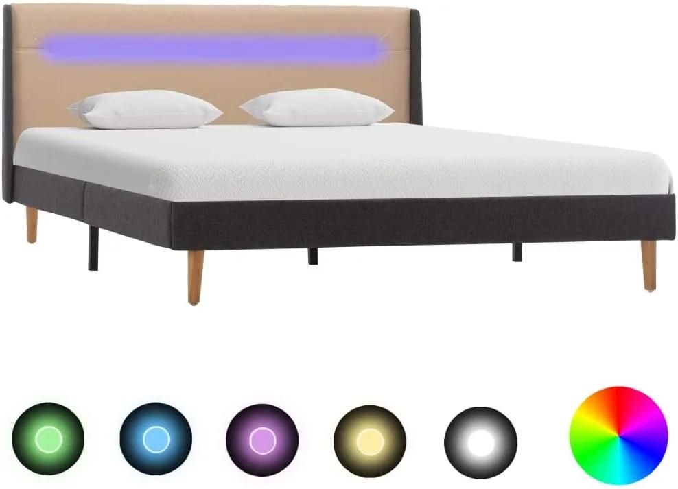 Cadru de pat cu LED, crem, 140 x 200 cm, material textil