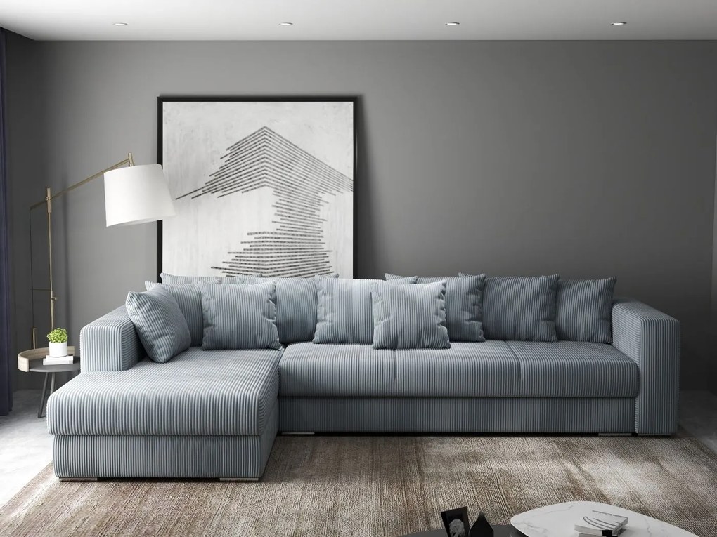 Colțar extensibil dumonde cu ladă de depozitare si sezut confortabil din spuma high-density, Gloria Zoom Grey 320x183 cm