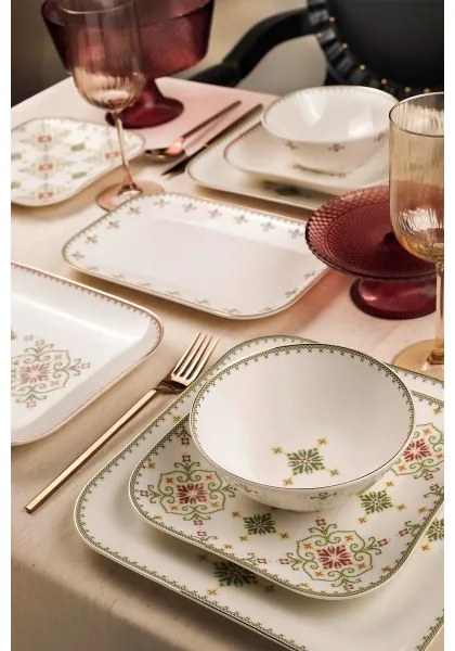 Set de veselă 26 buc alb/verde/porțelan