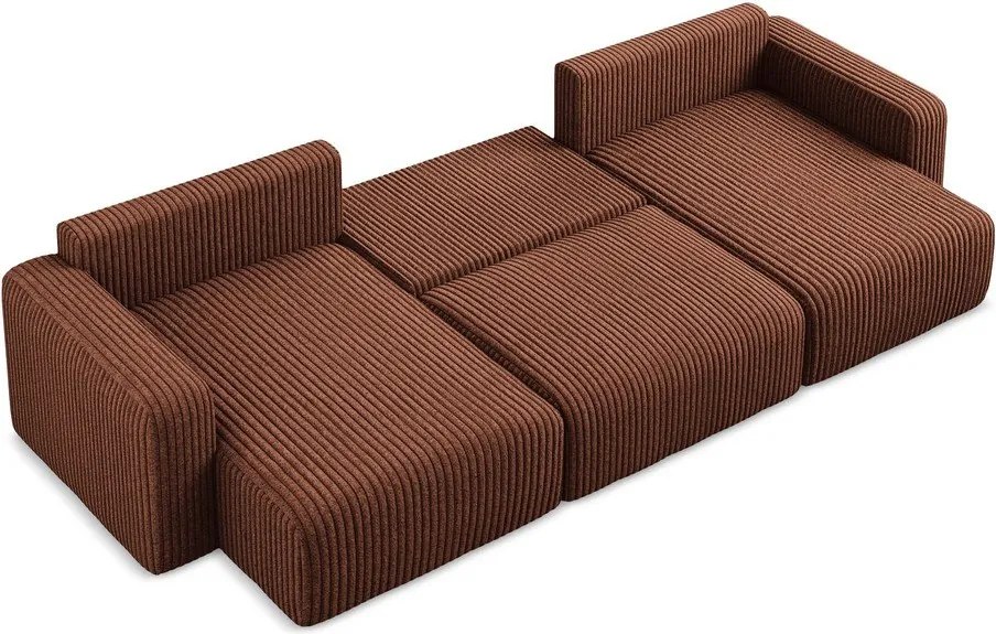 Colțar teracotă extensibil/cu spațiu de depozitare cu tapițerie din catifea reiată (în formă de "U") Kona – Makamii