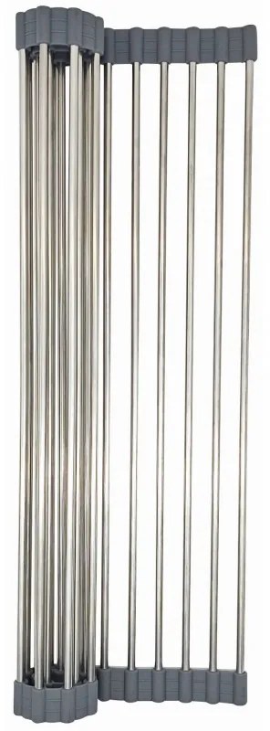 Uscator pentru vase pliabil Kinghoff KH 1903, 45x32 cm, Rezistent la coroziune, Margini din silicon, Antiderapant, Pliabil, Inox/gri