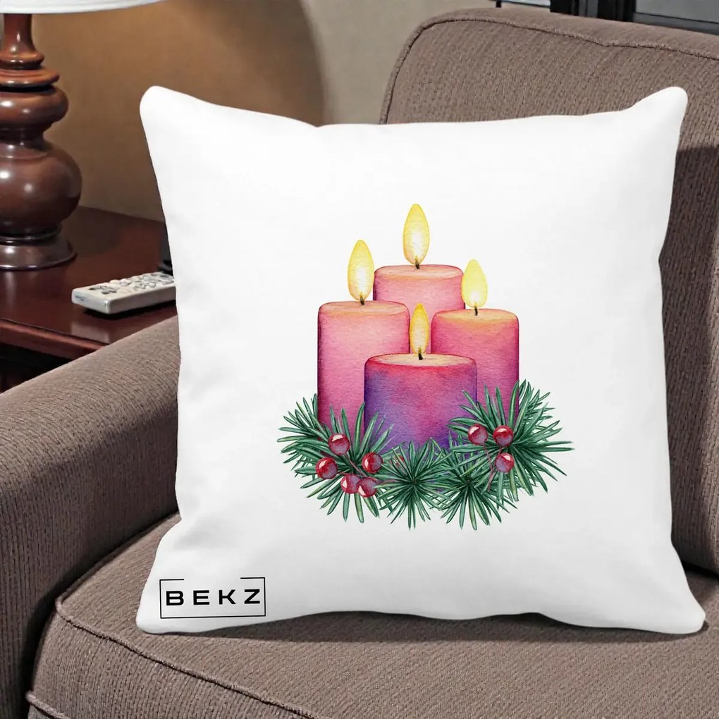 Perna Decorativa Lumanari Advent Roz-Violet, 40x40 cm, Alba Mata, Husa Detasabila, Perna Inclusa, BEKZ®