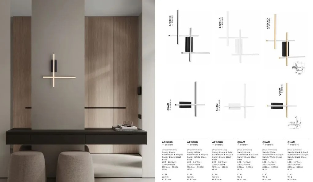 Aplica de perete LED design modern QUAM negru, auriu