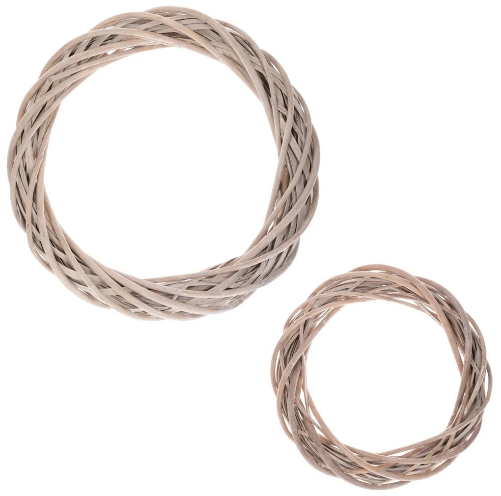 Set 2 coronițe din răchită, culoare gri, diametru 35 și 25 cm