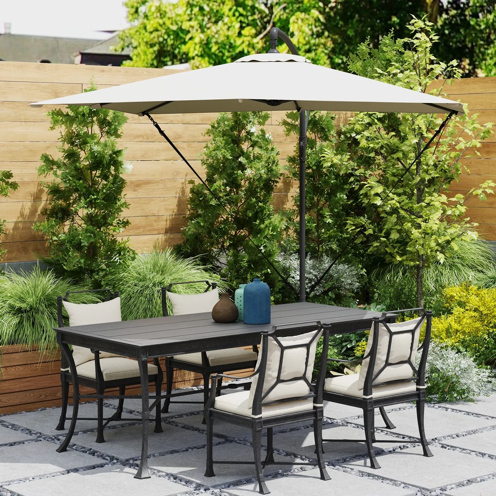 Outsunny Umbrelă de Grădină Suspendată 2.47x2.47 m, Umbrelă de Exterior cu Bază în Cruce, Corzi Antivânt, Bej | Aosom Romania
