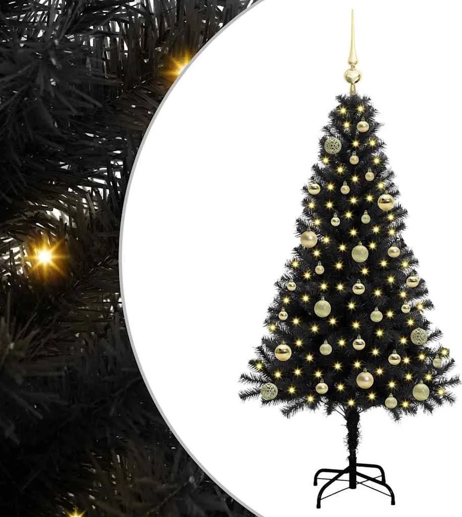 vidaXL Brad de Crăciun cu 150 LED cu suport Negru 150 cm PVC