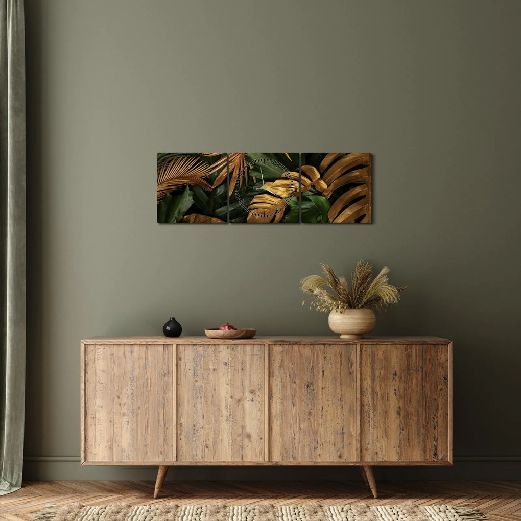 Tablou - Frunze aurii (cu ceas) (90x30 cm)