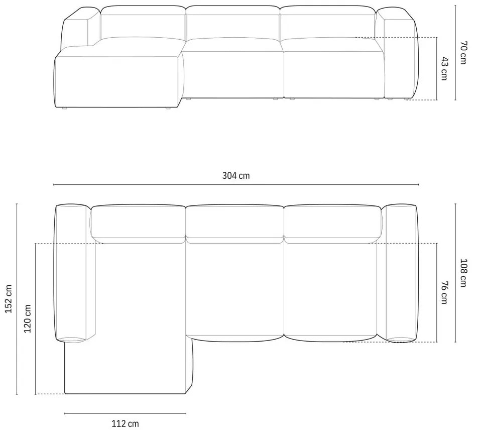 Colțar gri deschis cu tapițerie din catifea reiată (cu colț pe partea stângă/cu șezlong) Bergamo – Cosmopolitan Design
