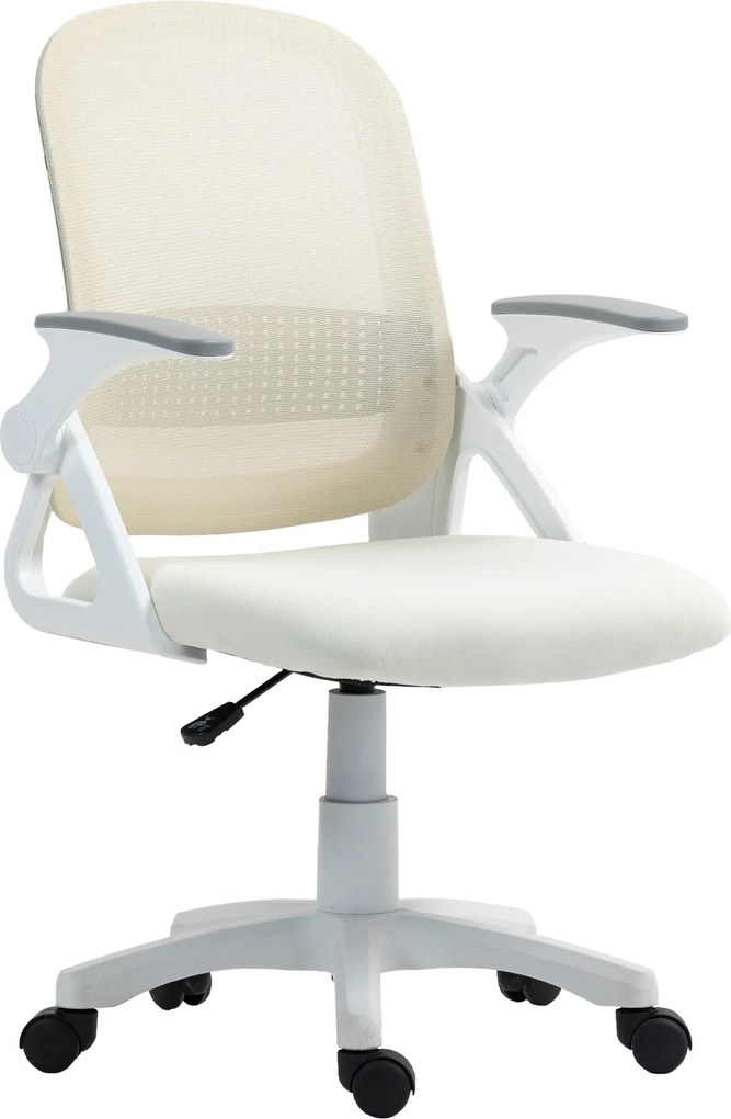 HOMCOM Scaun mesh respirabil, scaun rotativ ergonomic cu cotiere rabatabile și suport lombar, Alb | Aosom Romania