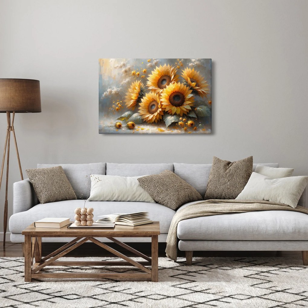 Tablou - Pictură cu floarea-soarelui (90x60 cm)