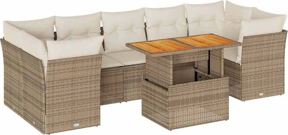 vidaXL Set canapele de grădină, 8 piese, cu perne, bej, poliratan