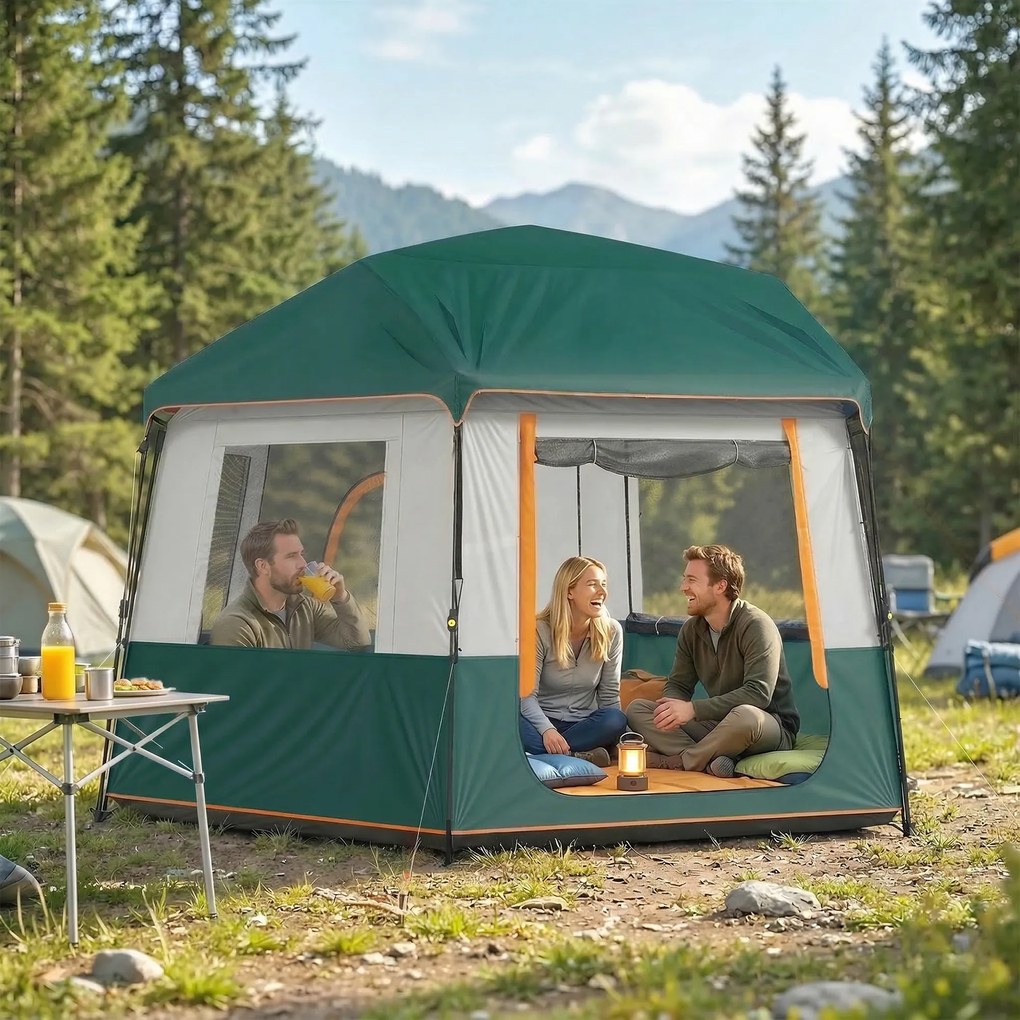 Outsunny Cort de camping pentru 4-6 persoane, stabil, impermeabil 3000mm, cort familial cu acoperire superioară detașabilă, protecție UV30+, verde | Aosom Romania