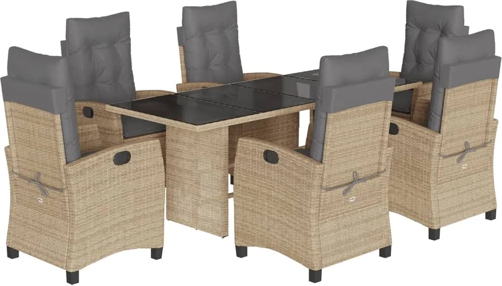 vidaXL Set mobilier pentru grădină, 7 piese, cu perne, bej, poliratan