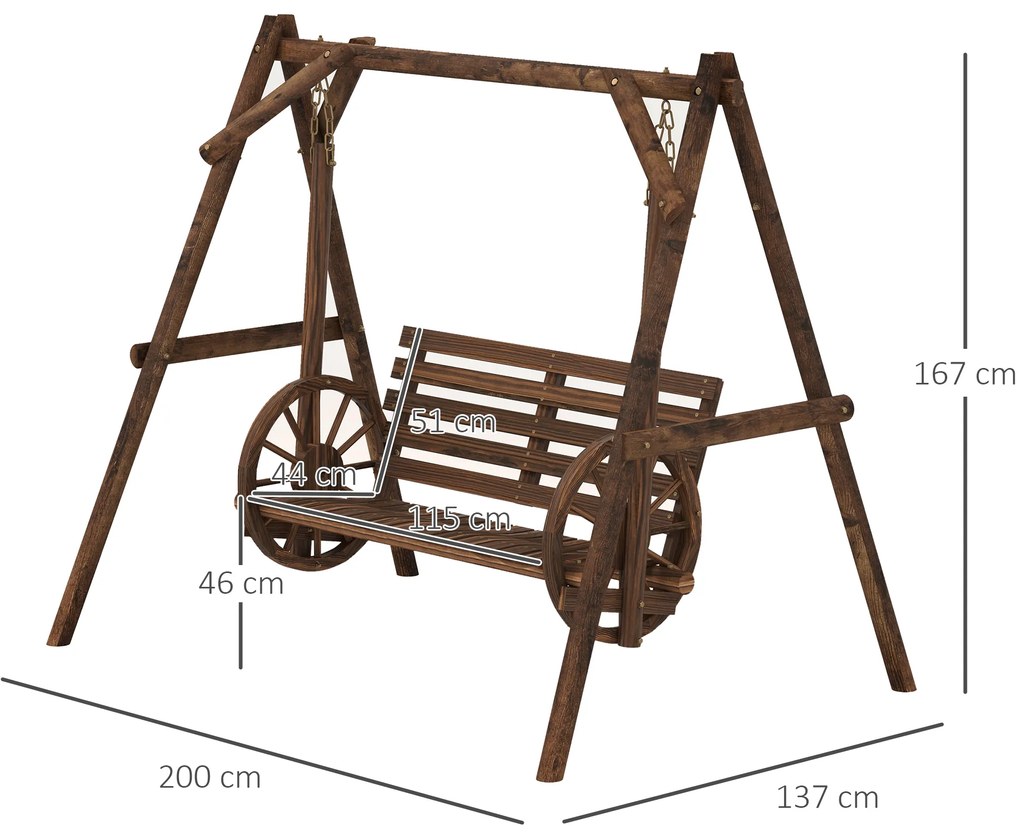 Outsunny Balansoar de grădină 2 locuri din lemn cu brațe Roți Căruțe pentru grădină - dim. 200L x 137l x 167H cm | Aosom Romania