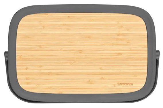 Cutie de paine Brabantia Nic 1003255, 39.5 cm, Capac din bambus, Maner de transport, Gri