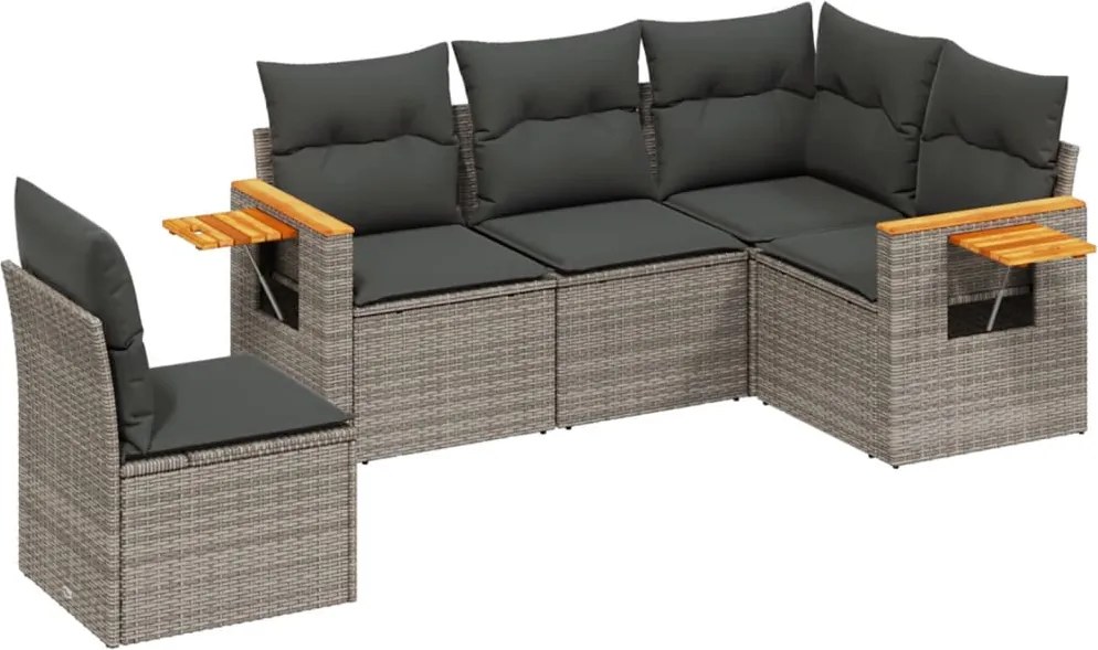 vidaXL Set canapea de grădină cu perne, 5 piese, gri, poliratan