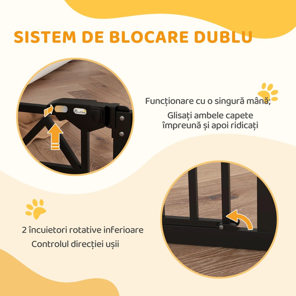 PawHut Barieră pentru câini cu 4 șuruburi reglabile și bandă adezivă, din metal și plastic, 74-100x76 cm, negru | Aosom Romania